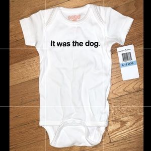 “It was the dog.” Funny doggie Joke Baby Onesie NEW 6 - 12 months Sara Kety